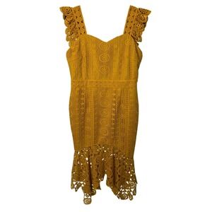 Lady Black Tie Giselle Dress Womens 10/XL Mustard Yellow Crochet Lace Boho Chic
